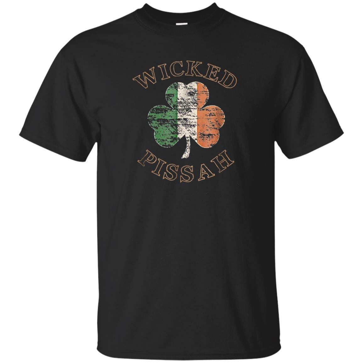 Wicked Pissah T-Shirt Distressed Irish Flag Boston Slang Tee