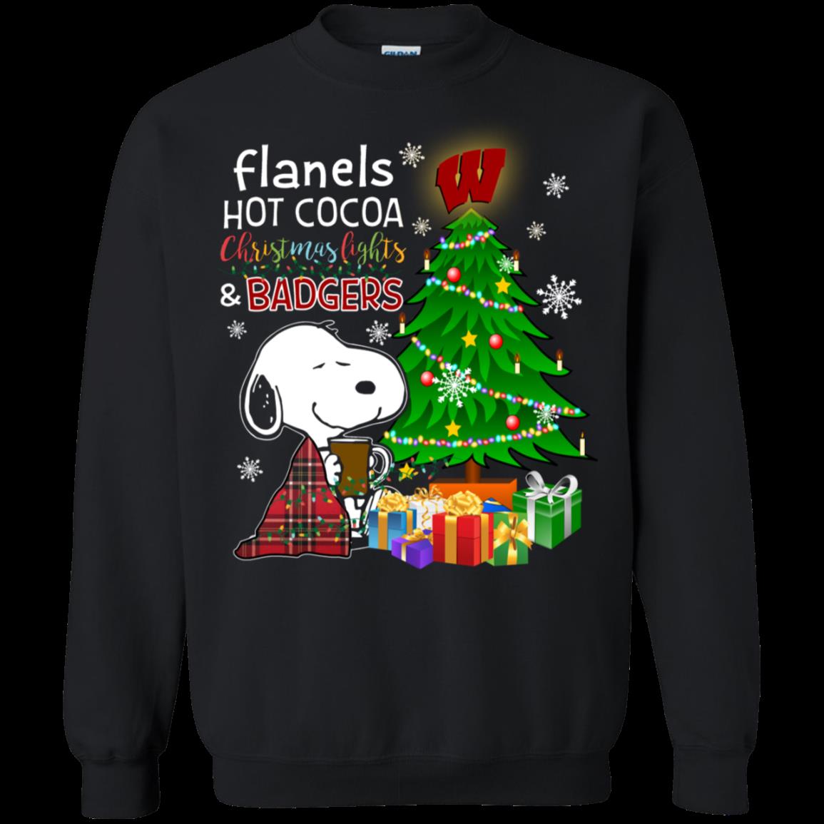 Wisconsin Badgers Snoopy Ugly Christmas Sweater Flanels Hot Cocoa