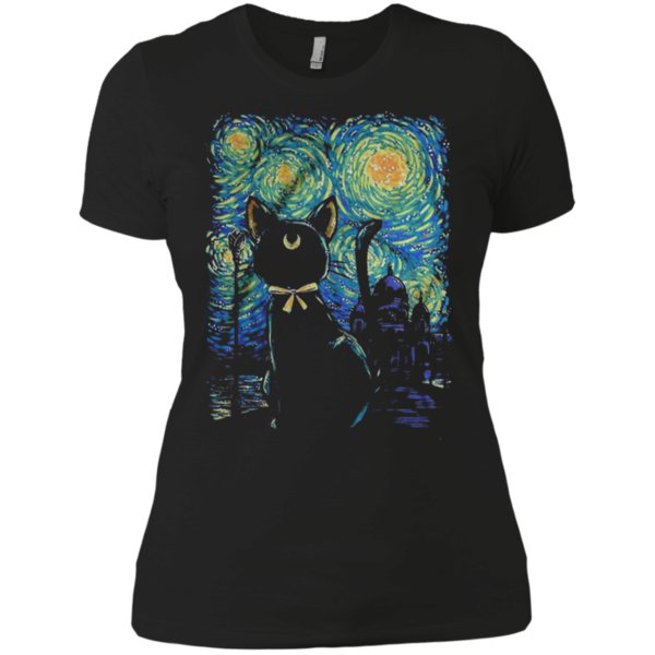 Witch Cat In Starry Night Shirt Ladies’ Boyfriend Shirt Witch Cat In Starry Night Shirt Ladies’ Boyfriend Shirt