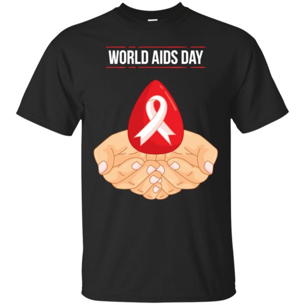 World Aids Day Shirt, Blood Drop In Hand Aids Day Awareness Cotton Shirt World Aids Day Shirt, Blood Drop In Hand Aids Day Awareness Cotton Shirt