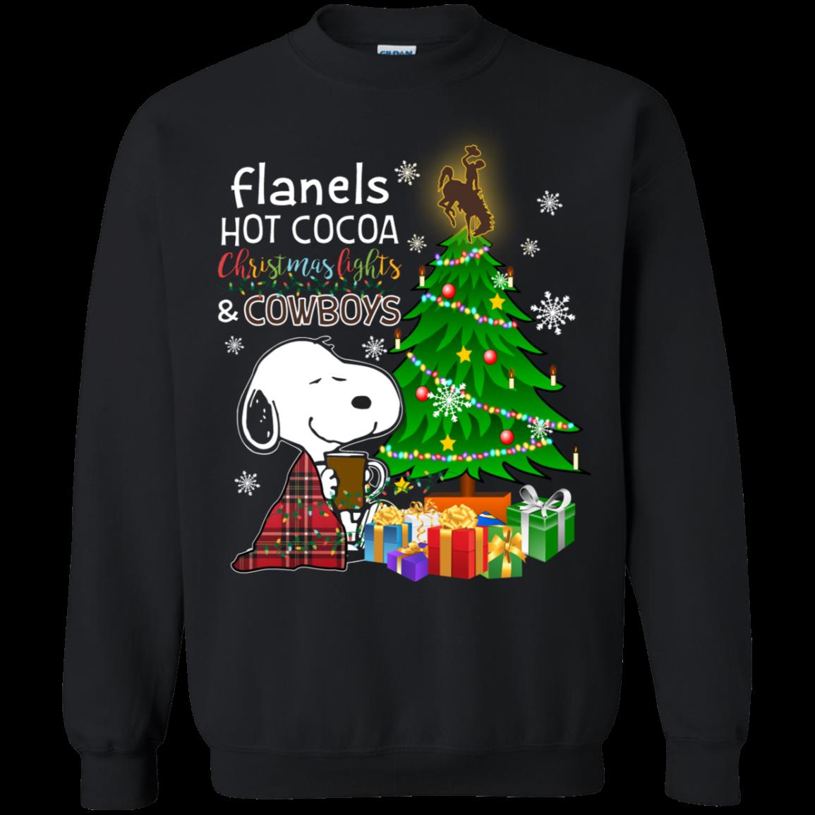 Wyoming Cowboys Snoopy Ugly Christmas Sweater Flanels Hot Cocoa
