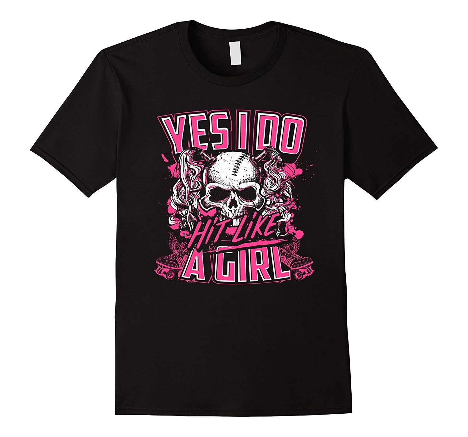 Yes I Do Hit Like A Girl Roller Derby Girl Skull T-Shirt