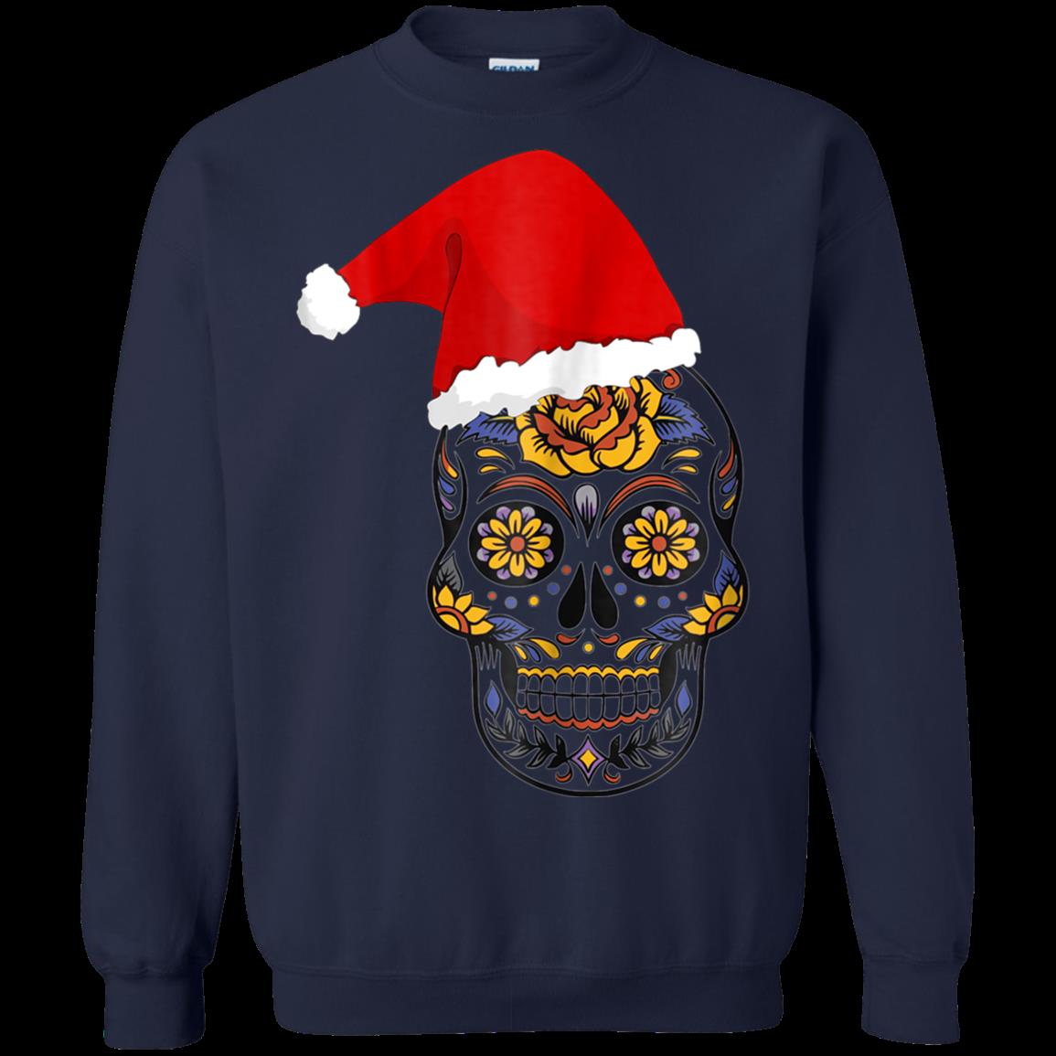 Christmas Sugar Skull Santa Hat Sweatshirt 1 » Cool Gifts for You - Mfamilygift Christmas Sugar Skull Santa Hat Sweatshirt 1