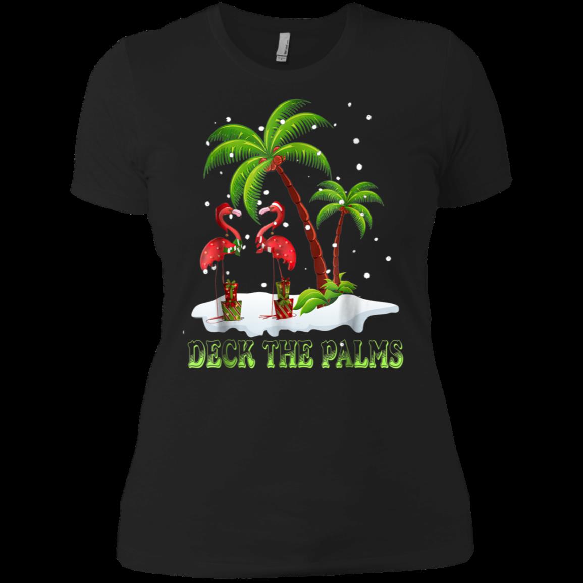 Deck The Palms Merry Flamingo Christmas Shirt Ladies' Boyfriend Shirt