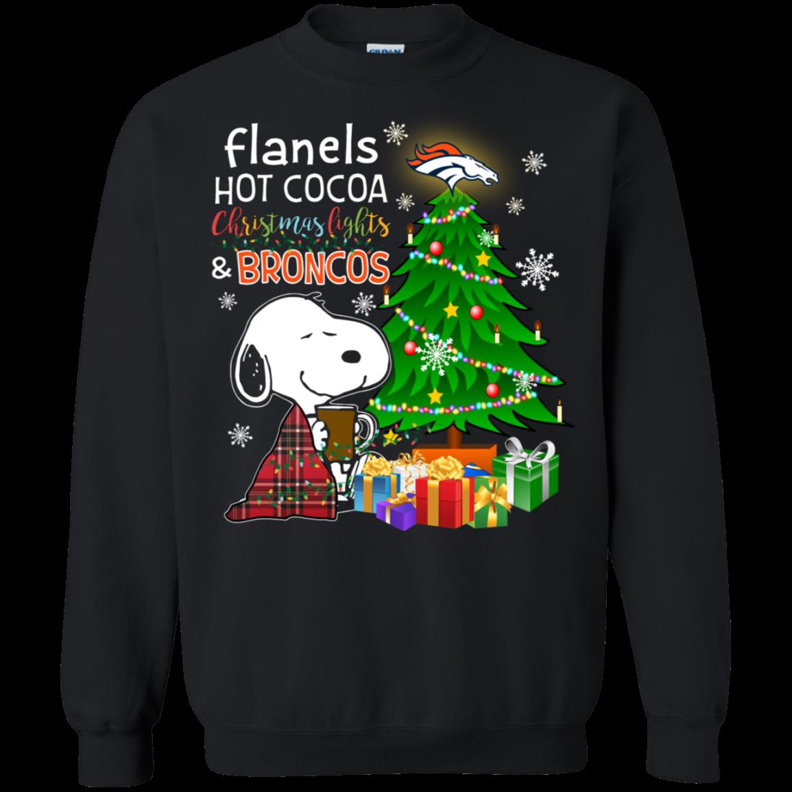 Denver Broncos Snoopy Ugly Christmas Sweater Flanels Hot Cocoa