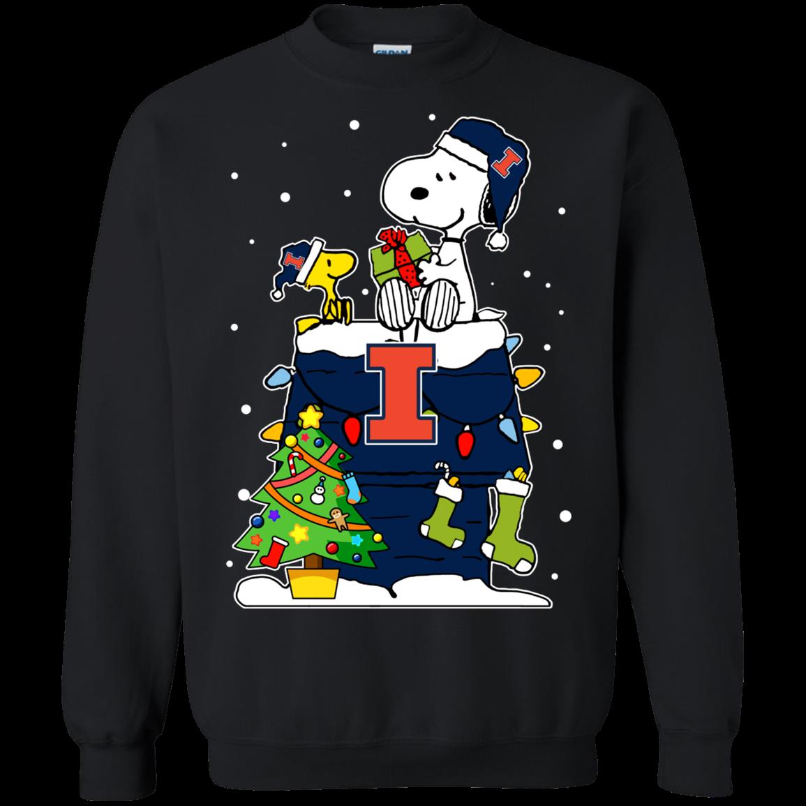 Illinois Fighting Illini Ugly Christmas Sweaters Snoopy Woodstock T Shirt Hoodies Sweatshirt