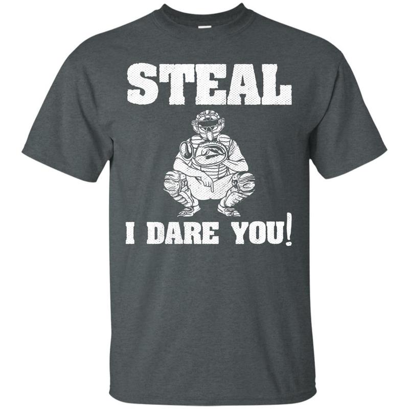 Kids Baseball Catcher Gift Funny Youth T Shirt Steal I Dare You!