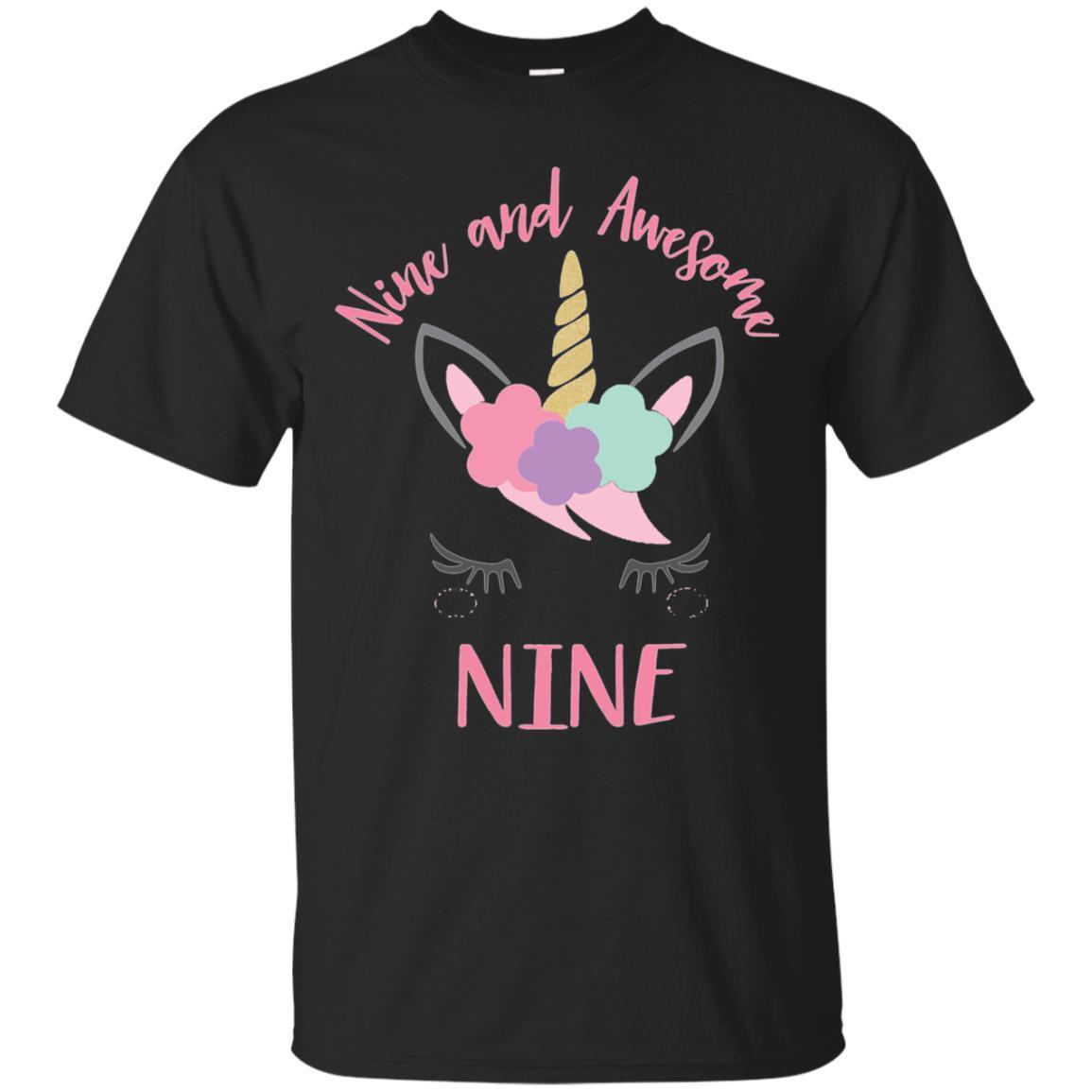 Kids Nine And Awesome, Unicorn 9th Birthday Girl Shirt