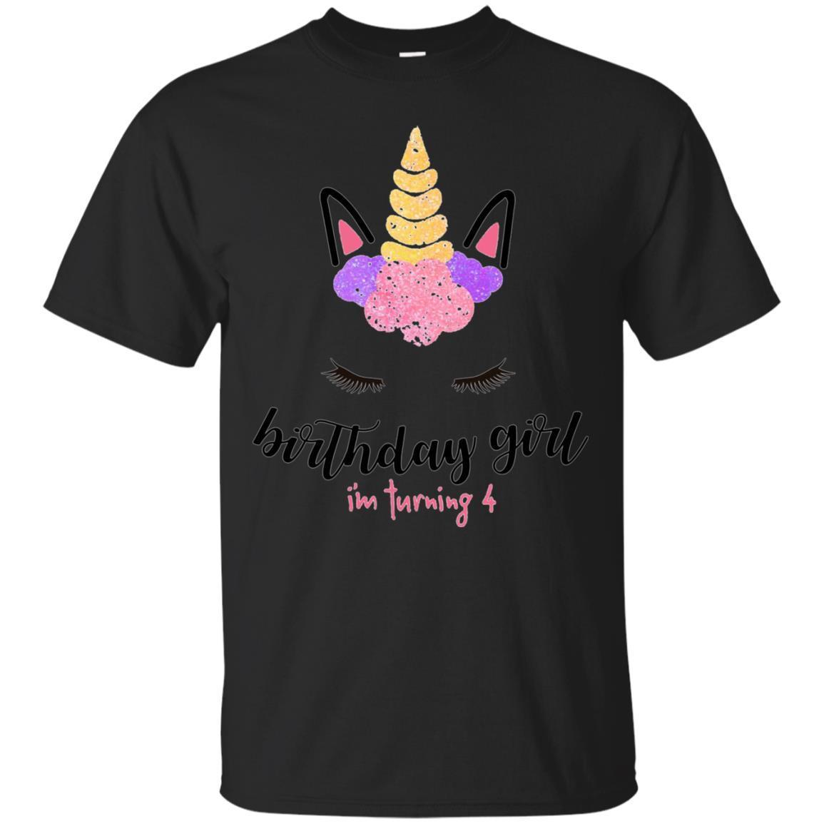 Kids Unicorn Theme Birthday Girl T-shirt For 4 Year Old