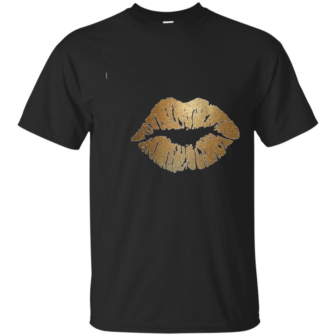 Kiss Me T-shirt Tee Lips Glitter Gold