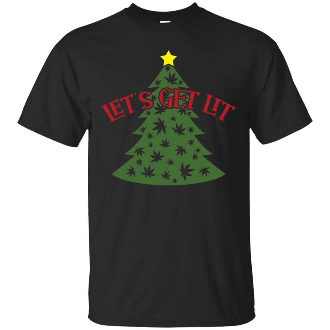 Let’s Get Lit Marijuana Pot Leaf Christmas Tree T-shirt