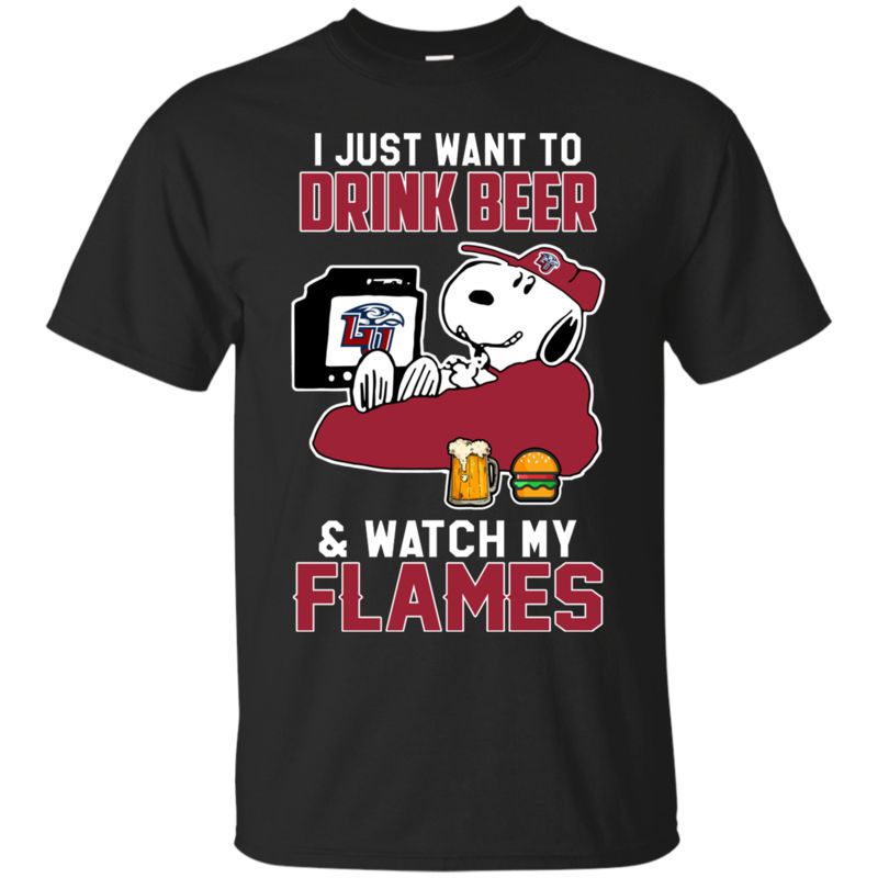 Liberty Flames Snoopy Shirts Just Want To Drink Beer & Watch Liberty Flames Snoopy Shirts Just Want To Drink Beer & Watch