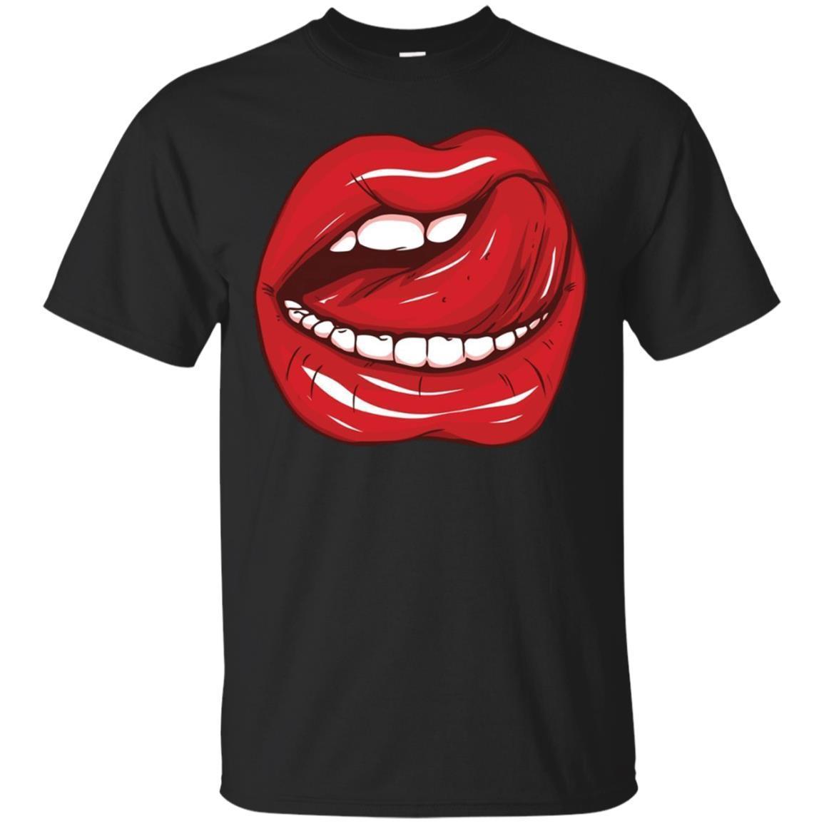 Licking Lips Red Shiny Lipstick Open Mouth White Teeth Shirt Licking Lips Red Shiny Lipstick Open Mouth White Teeth Shirt