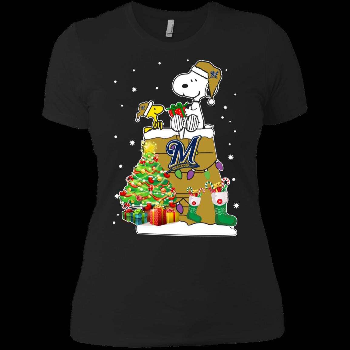 Milwaukee Brewers Snoopy & Woodstock Christmas Shirt Ladies’ Boyfriend Shirt