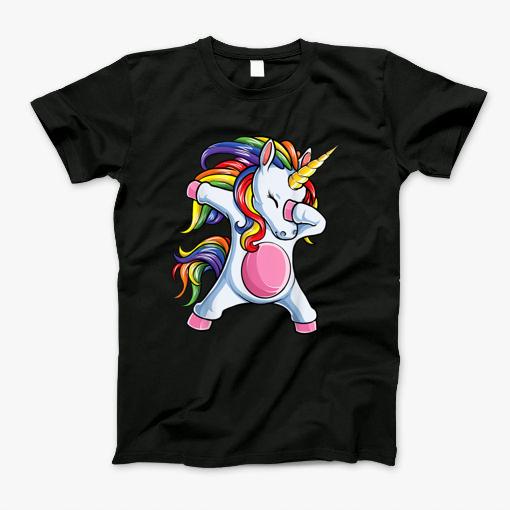 Dabbing Unicorn Girls Kids Women T-Shirt Rainbow Unicorns T-Shirt