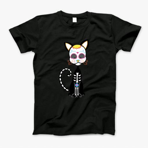 Sugar Skull Cat Black Cat Skeleton T-Shirt