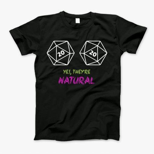 Yes Theyre Natural Nerdy D20 Dice Boobs Retro Rpg Gamer T-Shirt