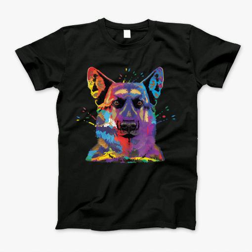 German Shepherd Dog Face Splash Art Gifts For Gsd Dog Lovers T Shirt T-Shirt