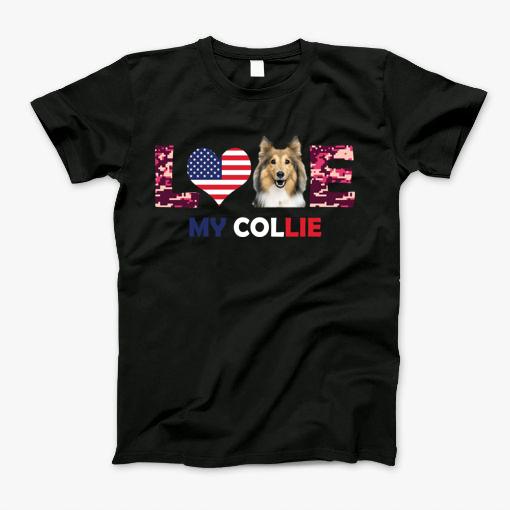 Love My Collie Patriotic American Flag T-Shirt
