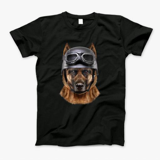 German Shepherd Dog Biker In Motorcycle Helmet T Shirt T-Shirt