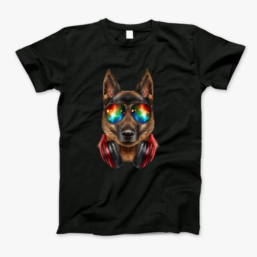 German Shepherd Dog Dj Galaxy Sunglass Headphone T Shirt T-Shirt