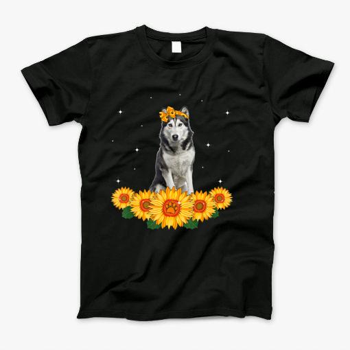 Cute Siberian Husky Headband Sunflower Women Gifts T Shirt T-Shirt