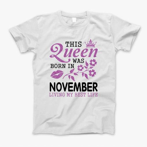 This Queen Was Born In November Living My Best Life Happy Birthday Me Nana Mom Aunt Sister Daughter T-Shirt This Queen Was Born In November Living My Best Life Happy Birthday Me Nana Mom Aunt Sister Daughter T-Shirt