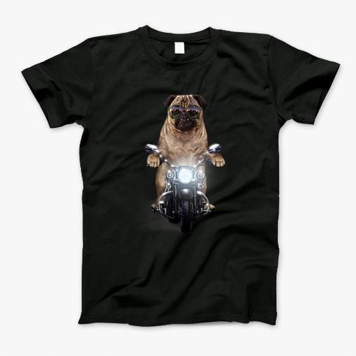 Grumpy Pug In Aviator Sunglass Riding Motorcycle Dog T Shirt T-Shirt