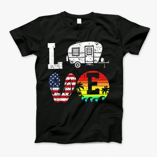 Love Camping Usa Flag 4Th Of July Flip Flop Shirt Independence Day 4Th July Usa Flag Shirt T-Shirt