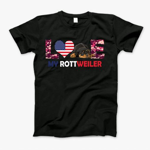 Love My Rottweiler Patriotic American Flag T-Shirt