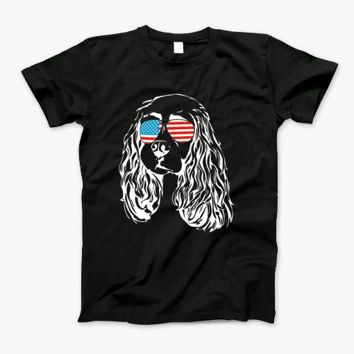 Cocker Spaniel Wearing American Flag Sunglasses T-Shirt