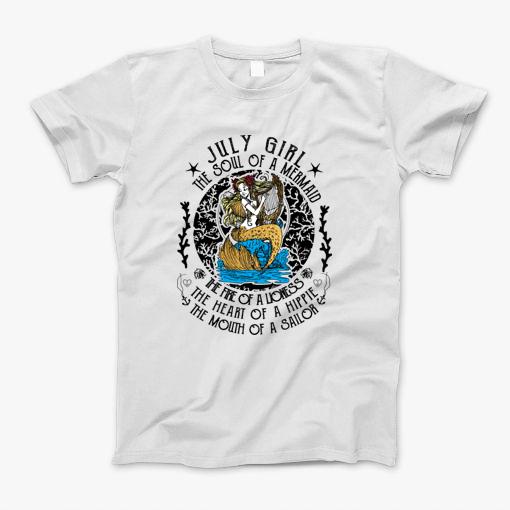 July Girl The Soul Of A Mermaid Vintage Happy Birthday T-Shirt