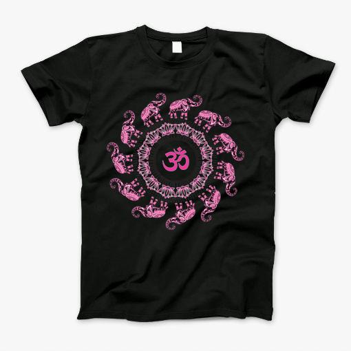 Pink Elephants Om Parade Mandala Yoga T-Shirt