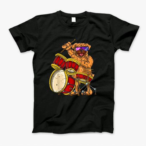 Drummer Gifts Men Kids Boys Musician Dog Drums Pug Tshirt T-Shirt