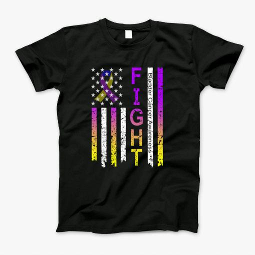 Bladder Cancer Awareness Ribbon American Flag T-Shirt