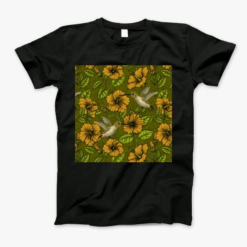 Night Tropical Garden Yellow And Green T-Shirt