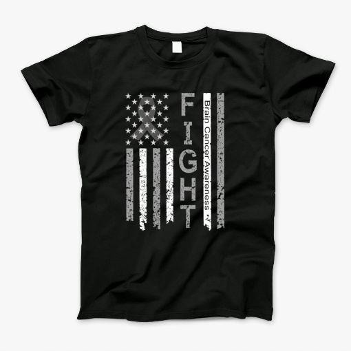 Brain Cancer Awareness Ribbon American Flag T-Shirt