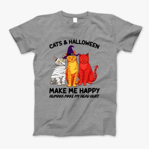 Cat&Halloween Make Me Happy Humans Make My Head Hurt Cat T-Shirt