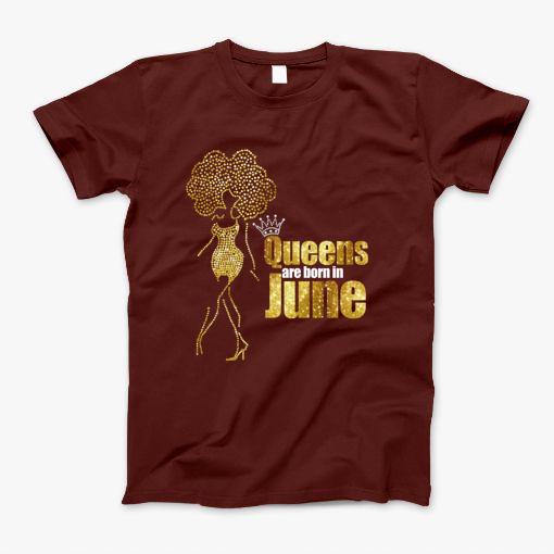 Queens Are Born In June Girl Lips Gold T-Shirt