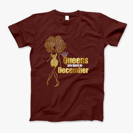 Queens Are Born In December Girl Lips Gold T-Shirt Queens Are Born In December Girl Lips Gold T-Shirt