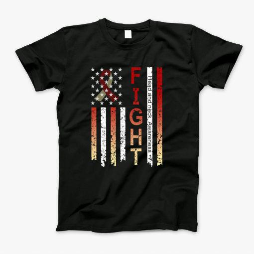 Head And Neck Cancer Awareness Ribbon American Flag T-Shirt