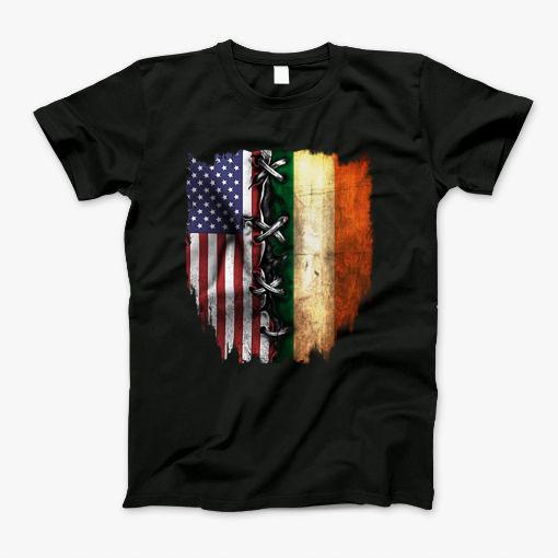 American & Ireland Flag 4Th Of July Patriotic Independence Day Shirt T-Shirt