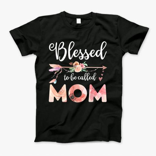 Womens Blessed Mom Floral Mom Mothers Day Gift Tshirt T-Shirt