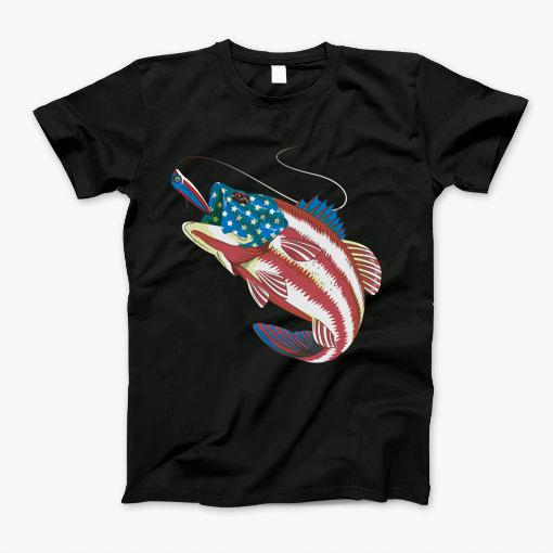 Fishing T Shirt 4Th Of July Usa Fish Cute Patriot Funny Gift Tee T-Shirt