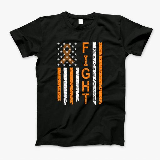 Kidney Cancer Awareness Ribbon American Flag T-Shirt