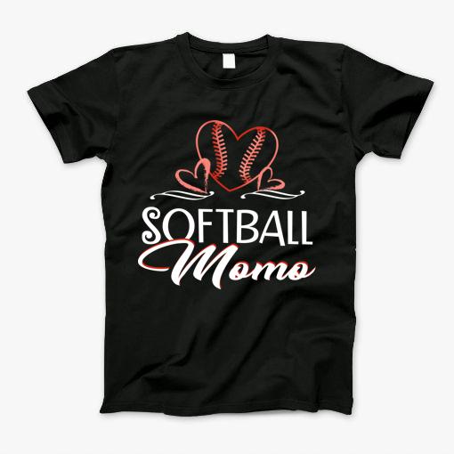 Softball Momo Grandma Gifts Heart Distressed T-Shirt