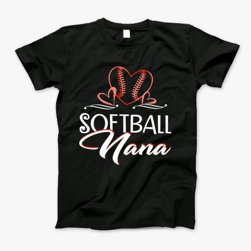 Softball Nana Grandma Gifts Heart Distressed T-Shirt