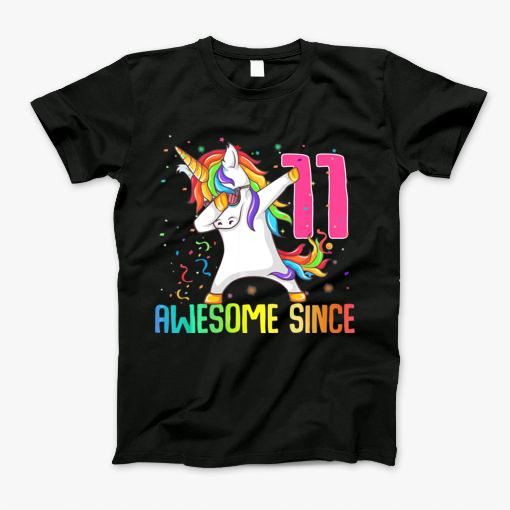 11 Years Old1th Birthday Unicorn Dabbinggirl Party T-Shirt 11 Years Old1th Birthday Unicorn Dabbinggirl Party T-Shirt