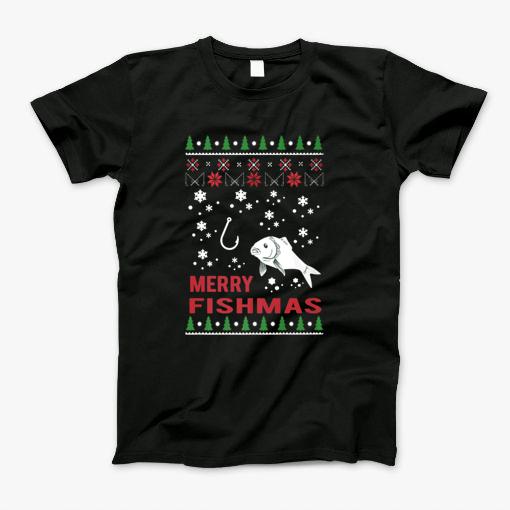 Merry Fishmas Fishing Ugly Christmas Sweater Style T-Shirt Merry Fishmas Fishing Ugly Christmas Sweater Style T-Shirt