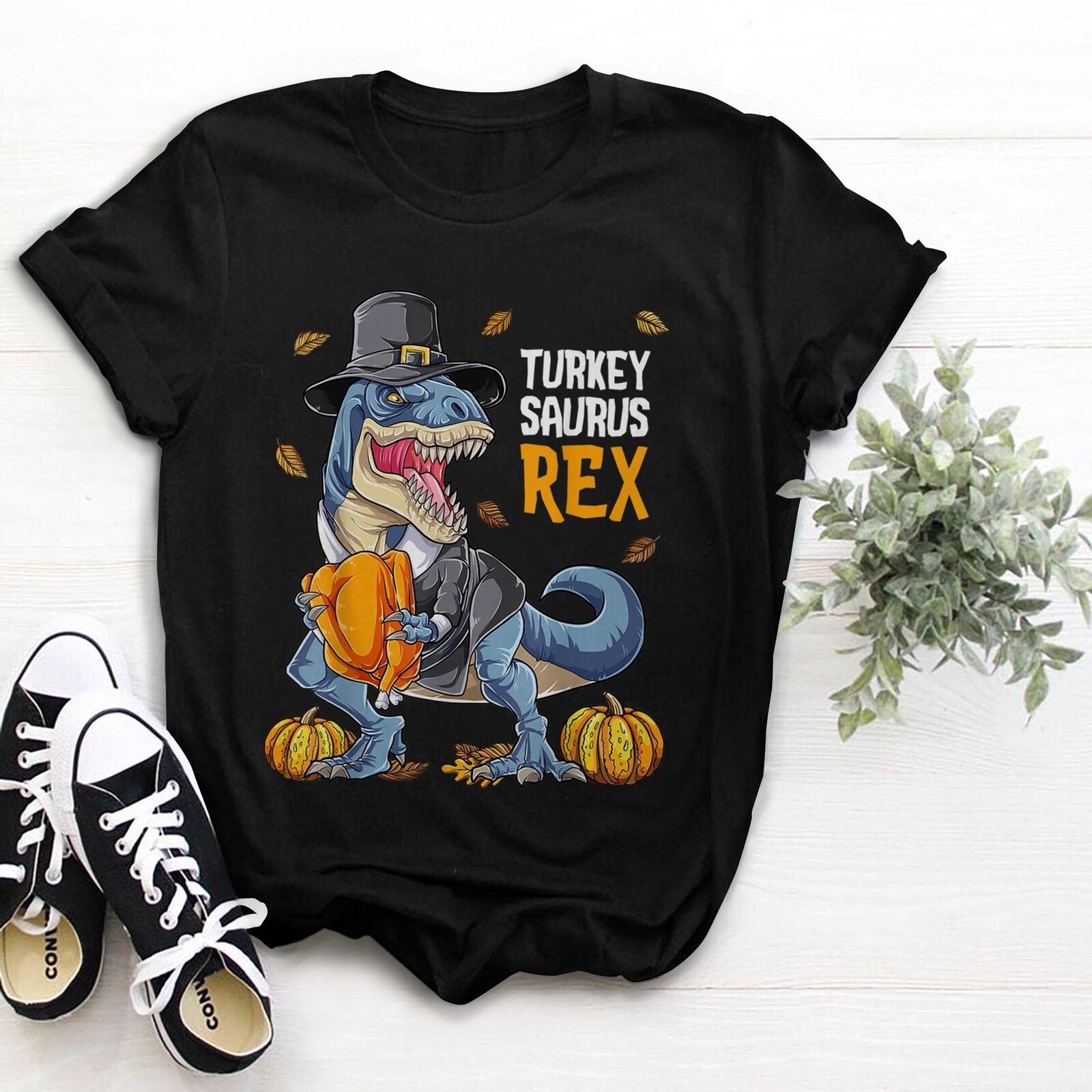 Dinosaur Thanksgiving Boys Turkey Saurus T Rex Pilgrim Men T-Shirt